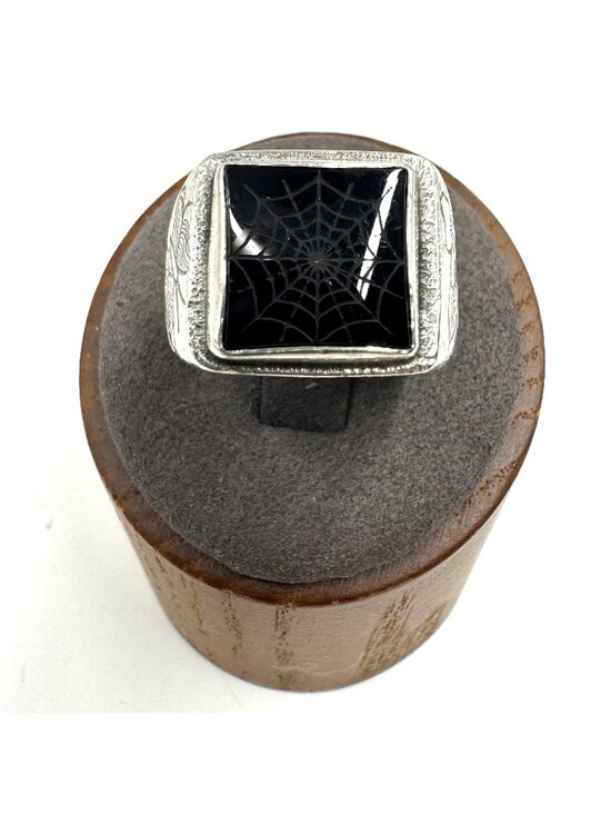 Jewelry - Sterling Silver 925 Black Onyx Spiderweb Design Statement Ring Size 9.25